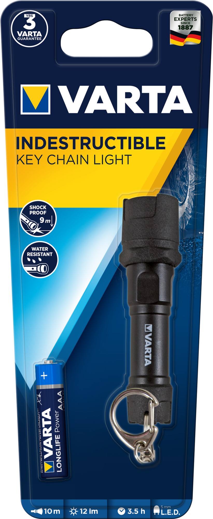 VARTA PORTE CLES AAA x1 inclue LED indestructible 12 lm portée 10m VARTA